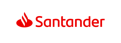 Das Bild zeigt das Logo der Santander Bank. Es besteht aus einem stilisierten, roten Flammen-Symbol neben dem Wort Santander in roter Schrift auf einem weißen Hintergrund.
