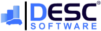 Logo der Firma DESC Software. Links befinden sich drei stilisierte Balken und ein stilisiertes Auto in Blau. Rechts ist der Unternehmensname in blauer und schwarzer Schrift.