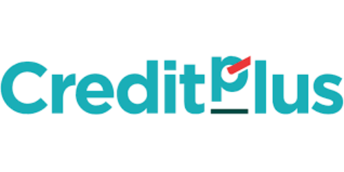 Das Bild zeigt das Logo von CreditPlus. Der Schriftzug CreditPlus ist in türkisblauer Farbe geschrieben. Der Buchstabe P hat ein rotes und schwarzes Symbol integriert, das wie ein Haken aussieht. Der Hintergrund ist weiß.