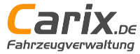 Alt-Text: Das Logo zeigt in großen Buchstaben den Schriftzug Carix.de in Schwarz und Orange. Darunter steht in kleineren Buchstaben Fahrzeugverwaltung.