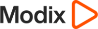 Das Bild zeigt das Logo von Modix. Es besteht aus dem Wort Modix in schwarzer Schrift, gefolgt von einem orangefarbenen, dreieckigen Pfeil, der nach rechts zeigt.