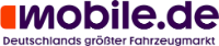 Logo von mobile.de, bestehend aus dem Schriftzug mobile.de in lila Buchstaben auf weißem Hintergrund, begleitet von dem Slogan Deutschlands größter Fahrzeugmarkt darunter in kleinerer, blauer Schrift. Links neben dem Schriftzug befindet sich ein kleines, orangefarbenes Quadrat mit einer abgerundeten Ecke.