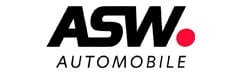 Logo mit dem Schriftzug ASW AUTOMOBILE in schwarzer Schrift. Ein roter Punkt folgt dem W.