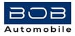 Das Bild zeigt ein Logo mit einem blauen Rechteck, in dem in weißen Großbuchstaben BOB steht. Darunter befindet sich das Wort Automobile in schwarzer Schrift.