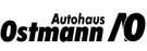 Schwarz-weißes Logo mit dem Text Autohaus Ostmann. Das A im Wort Autohaus ist stilisiert.