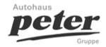 Das Logo zeigt den Text Autohaus peter Gruppe. Autohaus steht oben links, peter ist in der Mitte in großer Schrift und kursiv geschrieben. Gruppe steht unten rechts.
